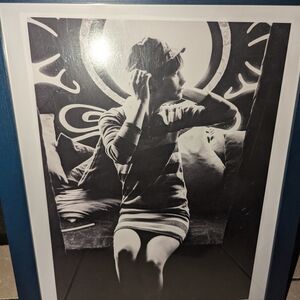 Black and White Artistic Print with Blue Frame from the 1960's
